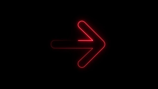 Neon arrow left to right direction concept . Arrow pointing right side, beautiful left side neon arrow icon animation on black background- 4k black background icon animation