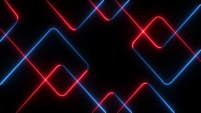 A vibrant abstract background featuring dynamic neon line patterns in shades of red . Neon red laser lines - 4k black background icon animation