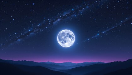 Fototapeta premium Serene Night Sky with Full Moon and Twinkling Stars