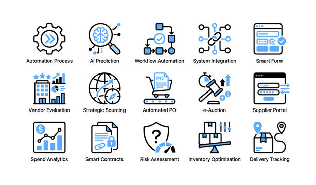 Procurement and automation icons arranged in grid layout
