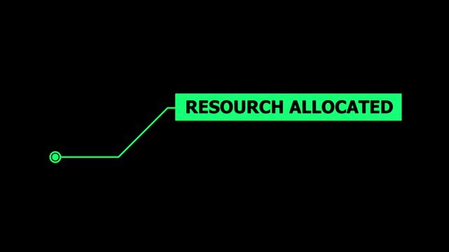 Animation of Callout, HUD UI elements on black color background. Animation of HUD elements with text "Resourch Allocated". Callout futuristic hud animation digital six pack on the black screen .