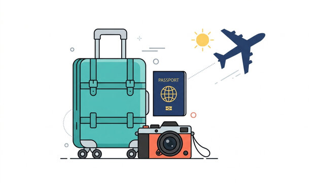 Travel essentials for a memorable journey, including luggage, passport, and camera, set for adventure