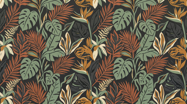 Tropical Jungle Leaf Pattern: Exotic Foliage, Bird of Paradise, Dark Background