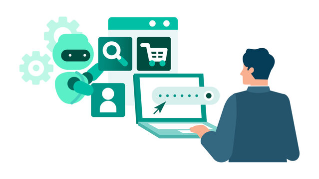 Determined entrepreneur leveraging innovative artificial intelligence tools for automated web design and efficient e-commerce platform construction to launch an online storefront