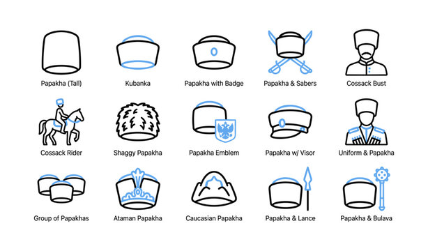 Papakha hat icons showing cossack headwear variations in grid