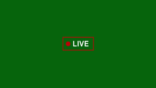Animation of live button with transparent background, 4k black background icon animation, live streaming and broadcasting with alpha channel.