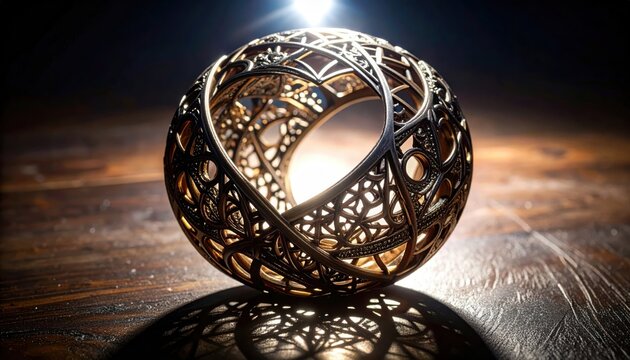 Intricately Crafted Metallic Sphere with Ornate Filigree Design