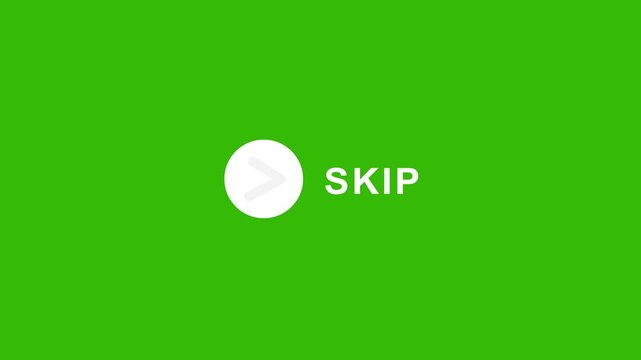 skip button with loop arrow icon sign animated. Interactive skip ad button animation on transparent background- 4k black background icon animation