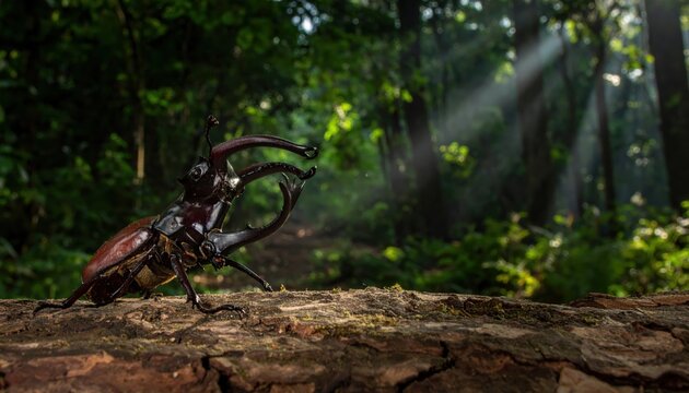 Massive Hercules Beetle Flaunts Enormous Horns in Forest Display