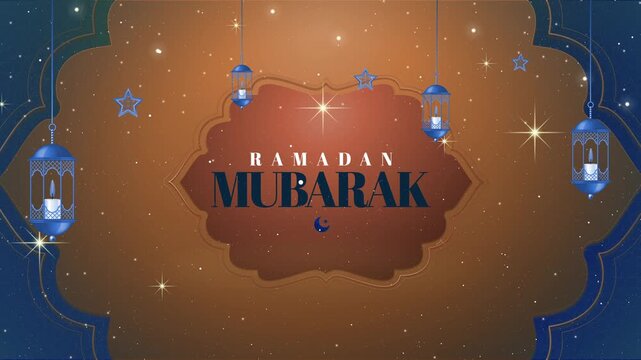 Elegant Copper Ramadan Kareem greeting card design, Ramadan Mubarak with lanterns and glowing stars