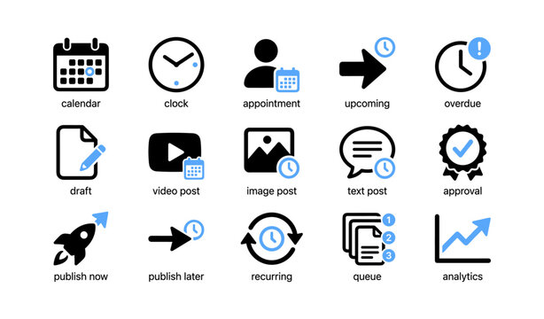 Scheduling icons for posts and publishing in grid layout