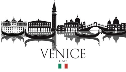 Fototapeta premium Vector illustration of Venice skyline black silhouette, with 