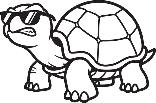 Cool turtle mascot, angry tortoise with sunglasses, reptile vector isolated on Transparent Background