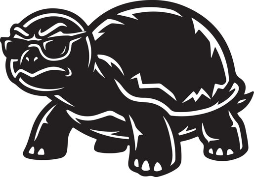 Cool turtle mascot wearing sunglasses, angry tortoise vector icon isolated on Transparent Background