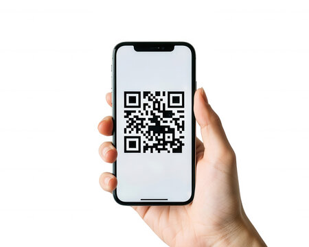 Hand Holding Smartphone Displaying Qr Code