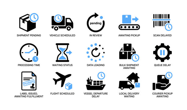 Package and shipment status icons showing logistics statuses