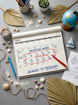 Calendar marking upcoming summer vacation mode journey