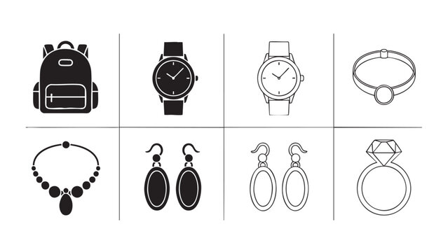 backpack, watches, bracelets, necklace, earrings, ring acces