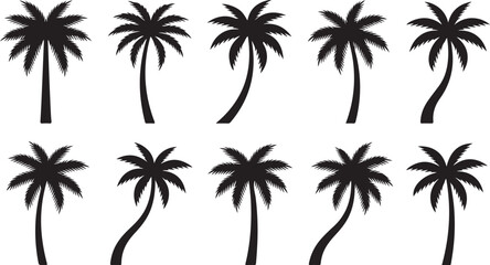 Fototapeta premium Ten stylish black palm tree icons in a row