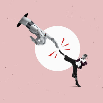 People fear AI robots. Artificial intelligence concept for businesses. Fighting Robo-AI - what other choice do we have?