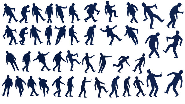 Drunk People Silhouette Vector Collection Featuring Unsteady Walking Poses, Party Crowd Movements, Funny Gestures, Social Behavior, and Nightlife Characters.