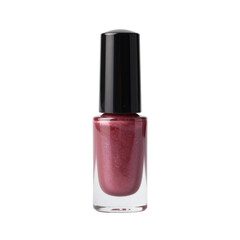 Obraz premium Close up of a bottle with pink and silver glittery nail polish on white background
