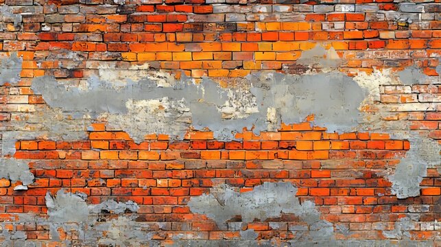 Aged and Distressed Urban Brick Wall Texture Background with Exposed Plaster and Detailed Surface