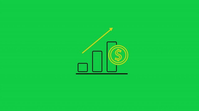 Animated stock chart icon symbolizing investment growth, trading, and financial analysis in modern business context green screen background 