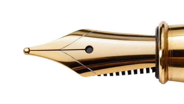 Isolated elegant golden fountain pen nib, intricate details of a luxurious writing tool