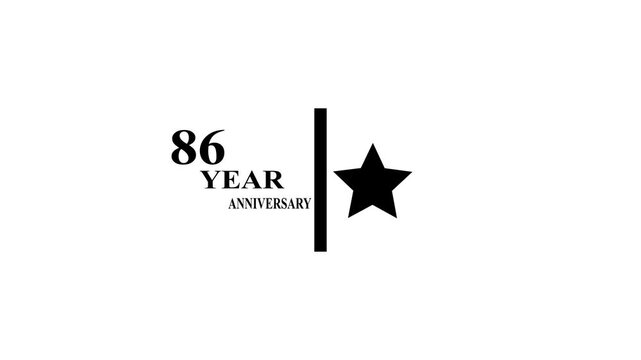 86 Years Anniversary Motion Graphic 4K footage with star.  Particles and Number, Animated 86 years  Wishes ,white  Background with alpha channel 4k animation video.