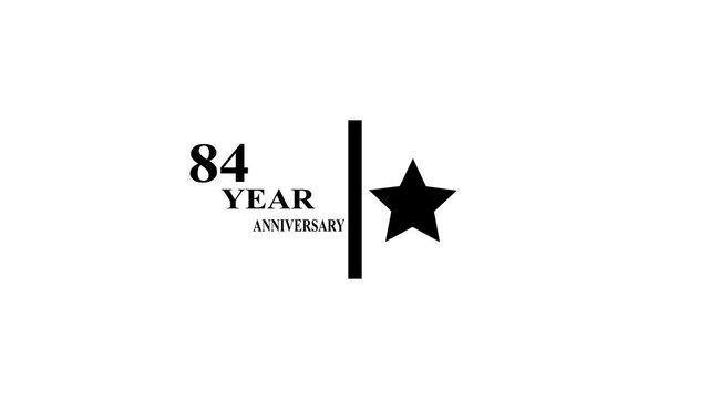 84 Years Anniversary Motion Graphic 4K footage with star.  Particles and Number, Animated 84 years  Wishes ,white  Background with alpha channel 4k animation video.