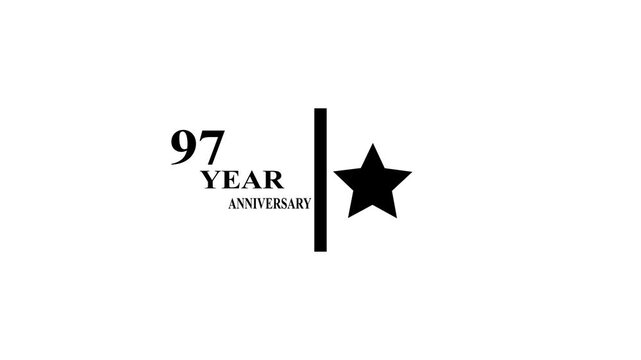 97 Years Anniversary Motion Graphic 4K footage with star.  Particles and Number, Animated 97 years  Wishes ,white  Background with alpha channel 4k animation video.