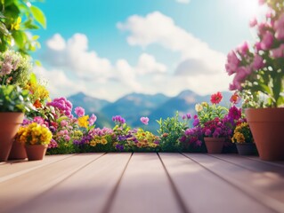 Fototapeta premium Medium shot of a A beautiful landscape with a garden and mountains 