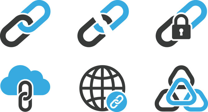 Hyperlink chain vector icon set internet url building broken link secure padlock cloud computing web network globe interface