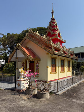 Buddhist pavilion with Burmese style roof in Chiang Mai, Thailand