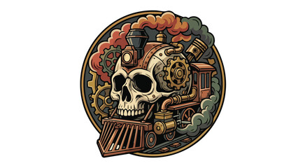 Steampunk locomotive with skull and gears in vintage style © colorshapppy