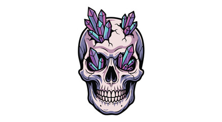 Fototapeta premium Skull with Purple Crystals in a Detailed Vector Illustration