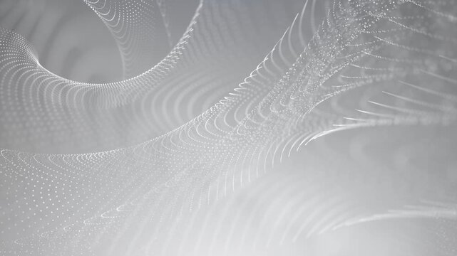 Elegant white particle waves flow through a minimal abstract landscape, creating a clean futuristic background with depth, motion, and sophistication.