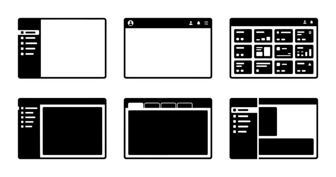 Web Browser Window UI Elements, Website Interface Design Templates, Digital Screen Layouts, UX Design Mockups
