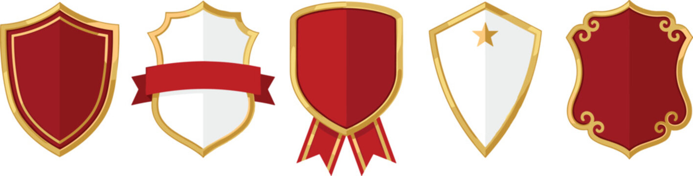 Shield ribbon vector frame set gold red heraldic emblem royal crest certificate guarantee label award premium vintage badge