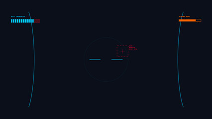 Futuristic mecha robot pilot HUD overlay screen on dark background © LinearAndLoom