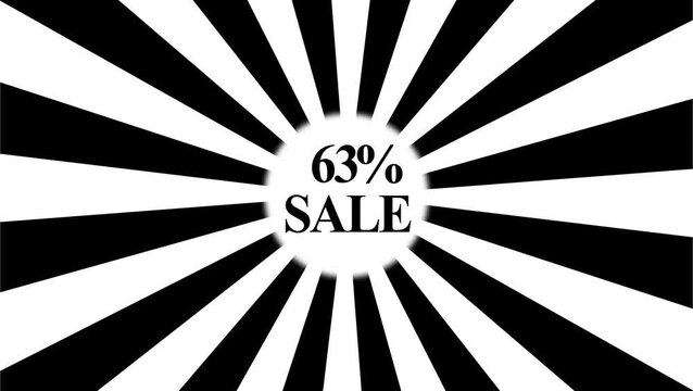 63% sale graphic with bursting black and white ray lines. Sale promotion concept.