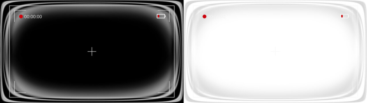 Camera viewfinder recording screen interface with red dot and battery icon on black and transparent checkered background, concept of video production template