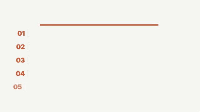 Minimalist Animated Numbered List From One To Five With Orange Line On Light Background