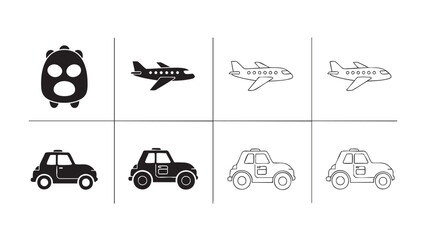 Naklejka premium airplane and vehicle icons set on white background