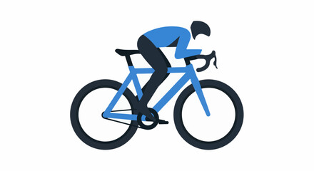 Fototapeta premium Stylized cyclist in blue jersey and black helmet races forward on a blue bicycle