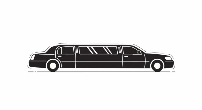 Black silhouette of a long luxury car with multiple windows, parked