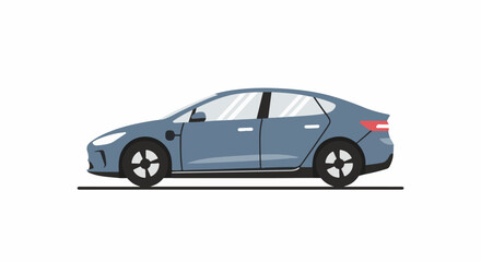 Obraz premium A sleek, blue, electric sedan with tinted windows sits on a flat line