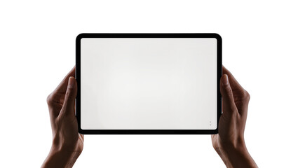 Isolated hands holding modern digital tablet with a blank screen in horizontal orientation © Conor