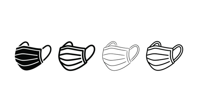 Protective face shield icons in line style editable stroke vector